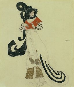 Fancy kjole kostymedesign, ca. 1914 av Leon Bakst