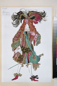 Galisson, kostyme for balletten Sleeping Beauty av Piotr Tchaikovsky - Verk av Leon Bakst (1866-1924), litografi 1921 - (Galisson, kostymedesign for Tchaikovskys ballett Sleeping Beauty, av Leon Bakst, fargelitografi av Leon Bakst
