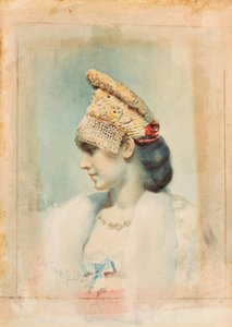Portrett av en jente som har på seg en Kokoshnik av Leon Bakst