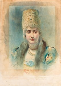 Portrett av en jente som bærer en Kokoshnik, 1890 av Leon Bakst