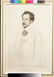 Portrett av poeten Andrei Bely (Andre Biely) (1880-1934) av Bakst, Leon (1866-1924). Litografi av Leon Bakst