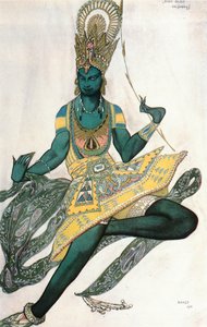 Den blå guden, kostymeskisse til Reynaldo Hahns ballett «Dieu Bleu» (akvarell, gouache og gull på papir) av Leon Bakst