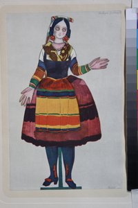 den italienske dukken, kostyme til balletten "La Boutique Fantasque" regissert av Gioachino Rossini av Leon Bakst