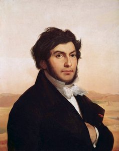 Portrett av Jean-Francois (Jean Francois) Champollion (1790-1832), fransk egyptolog, dechiffrerer av hieroglyfer. Maleri av Leon Cogniet (1794-1880). Museet Louvre. av Léon Cogniet
