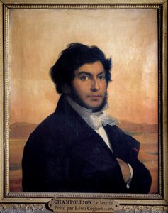 Portrett av Jean-Francois (Jean Francois) Champollion (1790-1832), fransk egyptolog, dechiffrerer av hieroglyfer. Maleri av Leon av Léon Cogniet