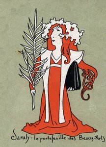 Tegneserie av Henriette Rosine Bernard dit Sarah Bernhardt (1844-1923) som en portefølje av kunst - Illustrasjon av Leon Lebegue (1863-1944) - Gravering i "" Le sun-du-dimanche""