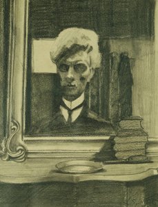Selvportrett; Autoportrett, ca. 1907 (kull og fargestift på buff-papir) av Leon Spilliaert