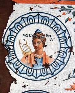 Polymnia, Muse of Sacred Song, Sang, Oratorium og Retorikk (fargegravering) av Leon de (after) Laborde