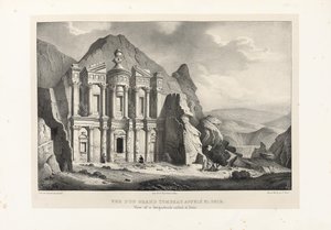 Utsikt over en stor grav kalt El Deir, Petra, 1830 av Leon de Laborde