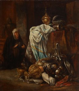 Stilleben med Orientalia og metallfartøy
