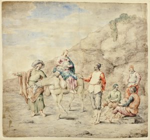 Hellig familie passerer fire menn av Leonard Bramer