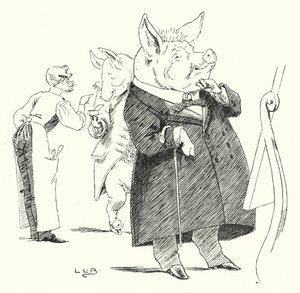 Barber, barberer, barber en gris; hvor mange hår vil lage en parykk? (gravering) av Leonard Leslie Brooke