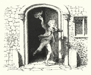 Jenter og gutter, kom ut for å leke; månen skinner like sterkt som dagen (gravering) av Leonard Leslie Brooke