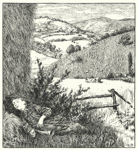 Liten gutt blå, kom, blås opp hornet ditt (gravering) av Leonard Leslie Brooke
