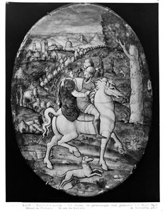 Jakt, portrett antas å være Henri II (1519-59) og Diane de Poitiers (1499-1566) (emalje)