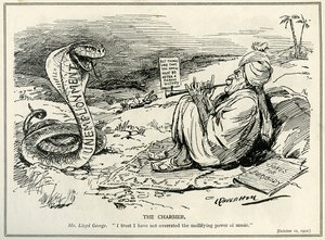 Lloyd George sjarmerer The Serpent of Unemployment, 1921 av Leonard Raven Hill