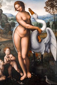 Leda og svanen, Olje på lerret av Leonardo da (after) Vinci