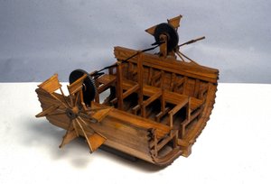 Fremdriftsbåt med hjul. Modell fra tegningen av Leonardo da Vinci (Leonardo da Vinci). Museum for vitenskap og teknologi, Milano.