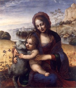 Madonna og barn med et lam av Leonardo da (manner of) Vinci