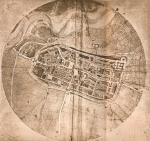 Et kart som representerer byen Imola, Italia, c1472-c1519 1883 av Leonardo da Vinci