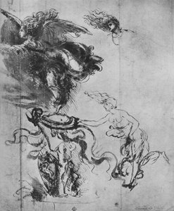 En engel som plasserer et skjold på et trofé og separate studier av engelen, c1480 1945 av Leonardo da Vinci