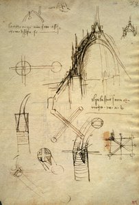 Arkitektoniske detaljer og seksjon av kuppelen til Duomo i Milano, f41 av Code Trivulzianus av Leonardo da Vinci