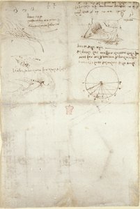 Arundel 263, f.126v Tre notater og skisser på vann; et diagram over fuglenes flukt, ca. 1500-5 (penn og blekk på papir) av Leonardo da Vinci