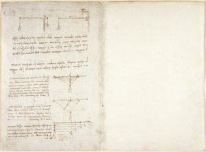 Arundel 263, f.1v, f.14 Notater og diagrammer om mekanikk, fra 