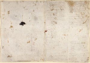 Arundel 263, f.225v, f.230 Tegninger på de mekaniske kreftene og kreftene, perkusjon, gravitasjon, bevegelse, optikk og astronomi, med ulike aritmetiske og geometriske forslag (penn og blekk på papir) av Leonardo da Vinci