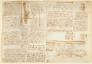 Arundel 263 f.269v, f.264 Notater og skisse på en hydraulisk enhet, fra 
