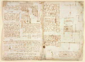 Arundel 263 f.32v, f.31 Notater og diagrammer om mekanikk, fra 