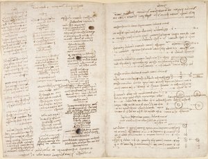 Arundel 263, f.42v, f.43 Korte tekster av Leonardos profetier (