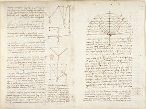 Arundel 263, f.5v, f.10v Merknader og diagrammer om mekanikk av Leonardo da Vinci