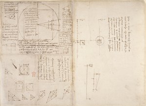 Arundel 263, f.72v, f.69 Notater og diagrammer om mekanikk og tyngdepunktet, fra 'Codex Arundel', c.1503-5 (penn og blekk på papir) av Leonardo da Vinci