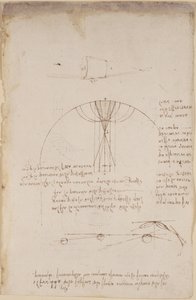 Arundel 263, f.85 Diagrammer om optikk, angående refleksjonens kaustikk; notat og skisse om mekanikk, om kraften til slagverk og med referanser til det aristoteliske prinsippet 