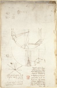 Arundel 263, f.85v Diagrammer om optikk, angående refleksjonens kaustikk; notat og skisse om mekanikk, om kraften til slagverk og med referanser til det aristoteliske prinsippet 