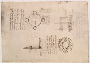 Codex Madrid I f.20, mekaniske studier av Leonardo da Vinci