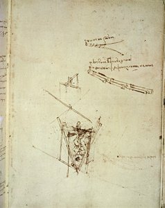 Design for en flyvende maskin (penn på papir) av Leonardo da Vinci