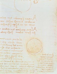 Detalj av fol. 2r, fra Codex Leicester, som viser månens ytre lysstyrke av Leonardo da Vinci