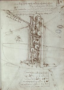 Tegning av flygende fremdriftsmaskin. Manuskript av Leonard De Vinci (Leonardo da Vinci av Leonardo da Vinci