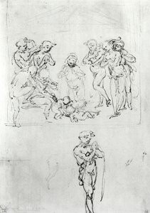 Figural Studies for the Adoration of the Magi, ca. 1481 (penn og blekk og metalpoint på papir) av Leonardo da Vinci