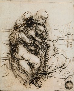 Første idé for Madonna og Child og Saint Ann; tegning av Leonardo da Vinci. Gallerie dell