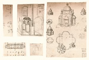 Fem arkitektoniske tegninger, c1472-c1519 1883 av Leonardo da Vinci