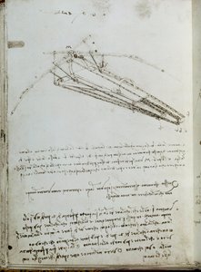 Flyvende maskintegning. Manuskript av Leonard De Vinci (Leonardo da Vinci av Leonardo da Vinci
