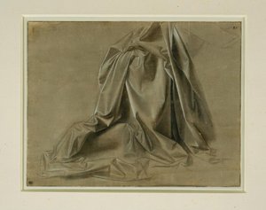 Kjolestudie for en knelende figur i tapt profil av Leonardo da Vinci
