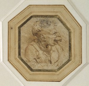 Groteskt hode (penn og blekk på papir) av Leonardo da Vinci