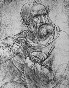 Halv lengde av en apostel med høyre hånd hevet, c1480 1945 av Leonardo da Vinci
