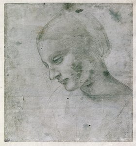 Head of a Young Woman eller Head of the Virgin, ca. 1490 (sølvpunkt på papir) av Leonardo da Vinci