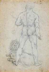 Hercules og Nemean-løven, ca. 1506-08 (kull- og metallspiss på hvitt papir) av Leonardo da Vinci