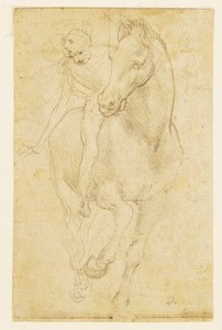 Hest og rytter, ca. 1480 (sølvpunkt på forberedt papir) av Leonardo da Vinci